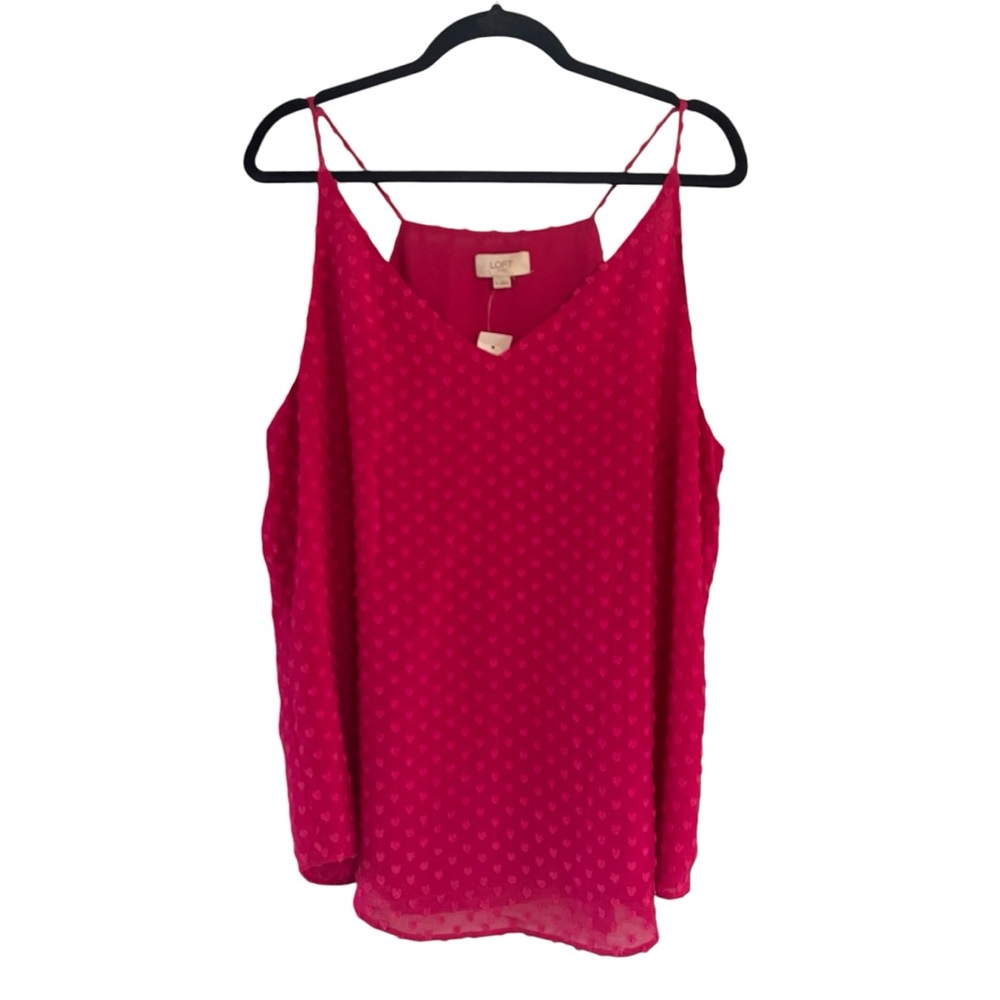 LOFT outlet bright pink cami tank flocked hearts casual cute woman's XL NWT